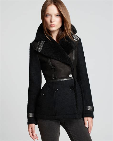 burberry brit topcliffe shearling trim peacoat|burberry cashmere cape coat.